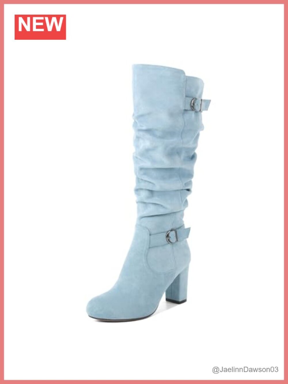 Knee High Chunky Heel Boots Round Toe Side Zip Faux Suede